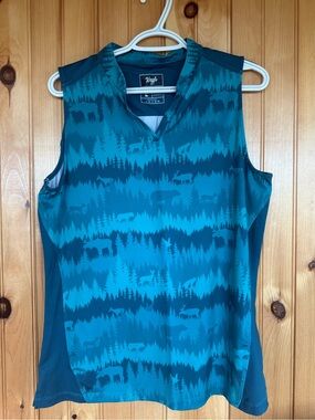 Women’s Teal Forest-Print Sleeveless Golf Top